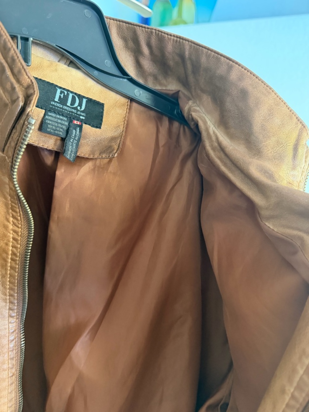 Cognac Faux Leather Zip Jacket - Picture 5 of 6